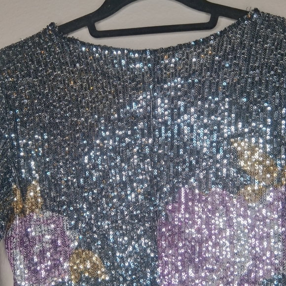 Free People Intimately Gold Rush Black Purple Long Sleeve Floral Sequin Size M - Picture 10 of 16